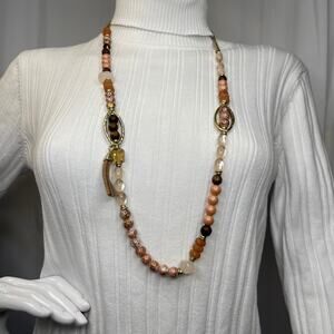 Chico's necklace costume jewelry signed neutral natural tones beaded beads